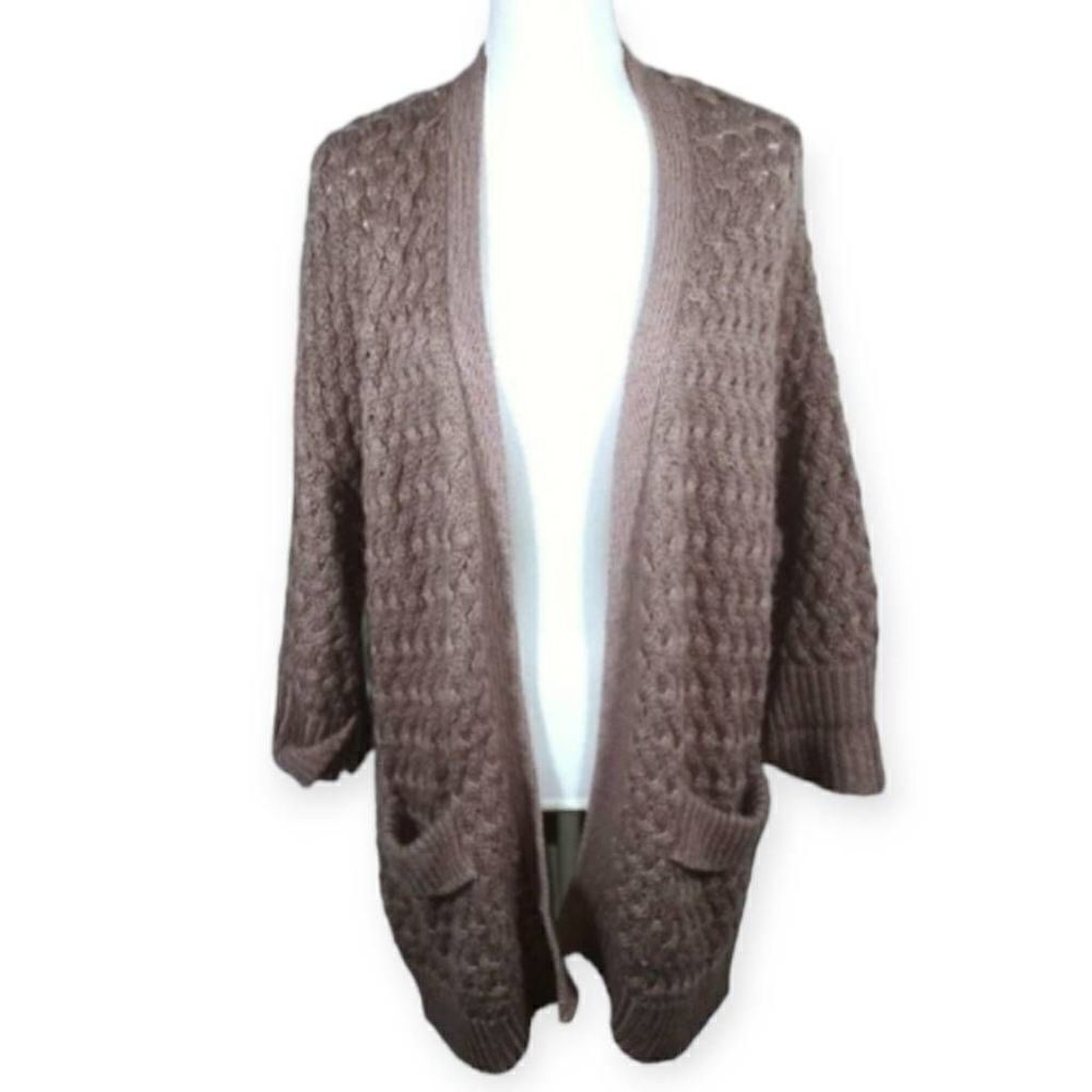 GOODNIGHT MACAROON TAUPE/PURPLE CARDIGAN SZ.M/L EUC.